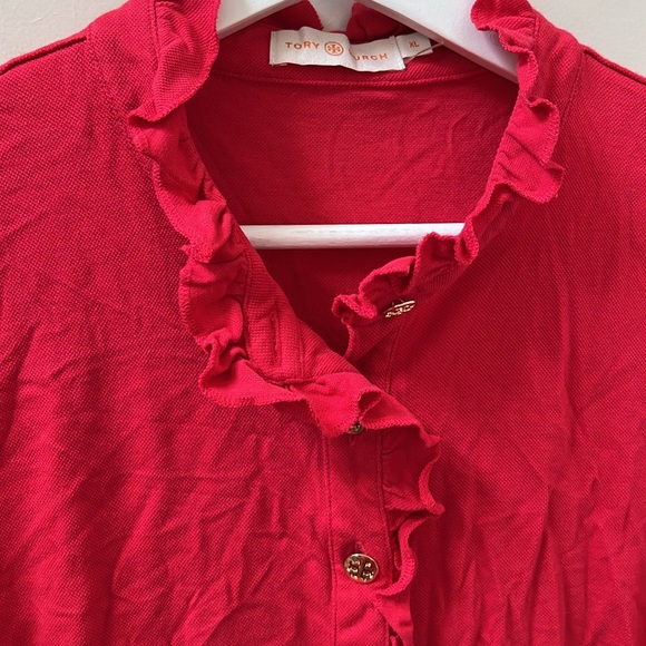 Tory Burch Lidia Ruffle-Placket Polo. Size XL - Picture 2 of 3